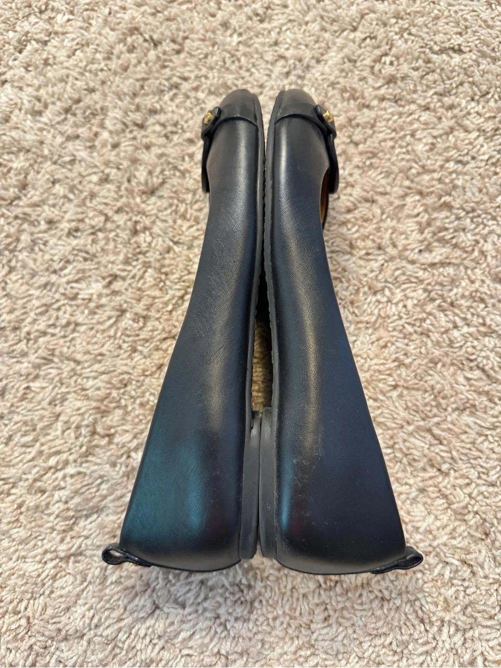 Tory Burch Black Leather Ballet Flats with Logo Medallion Size 7